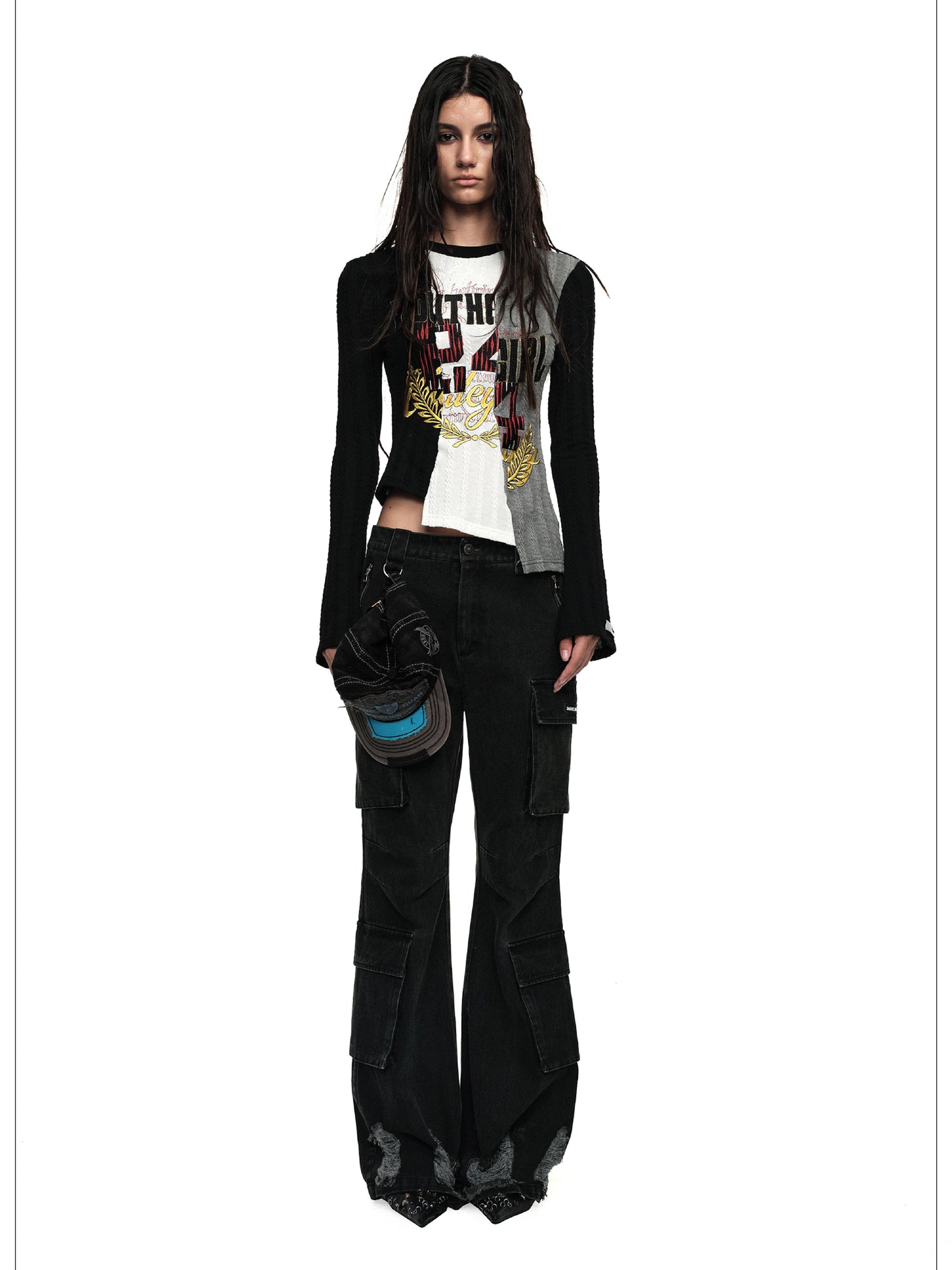 24ans Asymmetric Knit Layering Top V Neck T Shirt Long Sleeve
