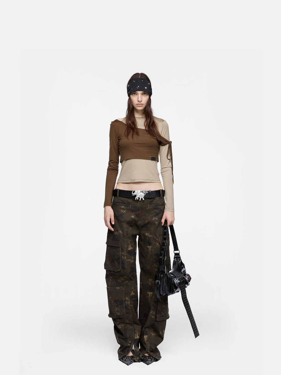 24ans Asymmetric Shoulder Deconstructed Long Sleeve Top