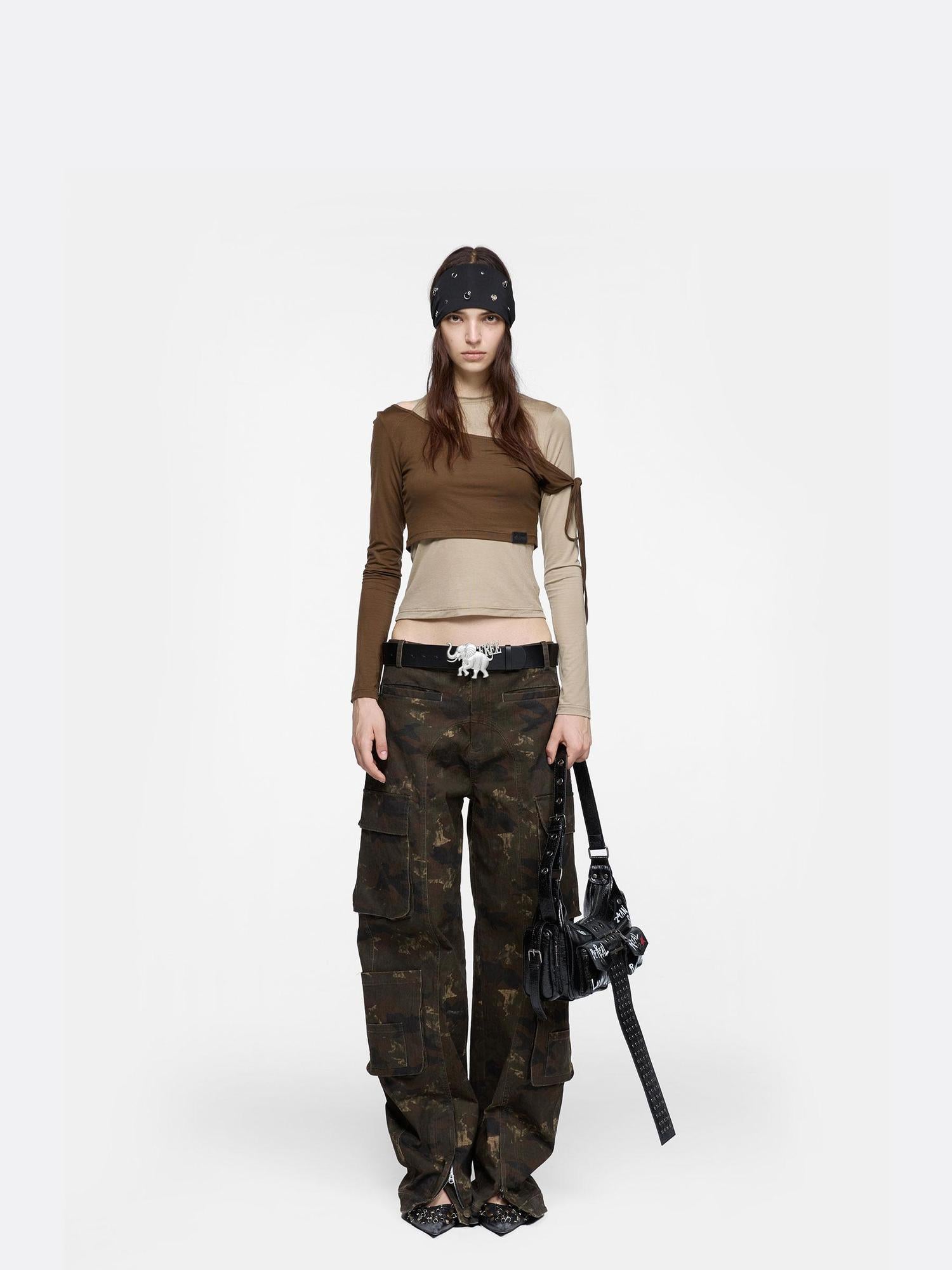 24ans Asymmetric Shoulder Deconstructed Long Sleeve Top