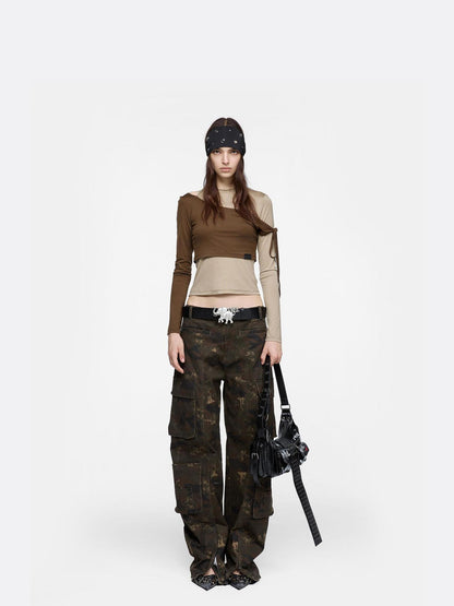 24ans Asymmetric Shoulder Deconstructed Long Sleeve Top