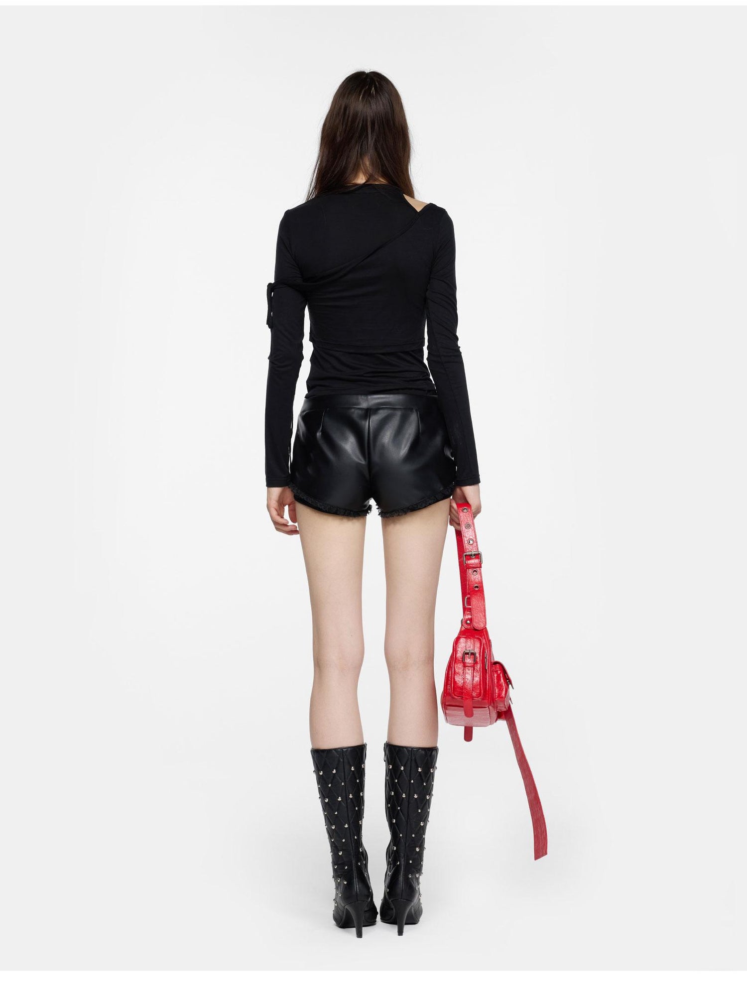 24ans Asymmetric Shoulder Deconstructed Long Sleeve Top