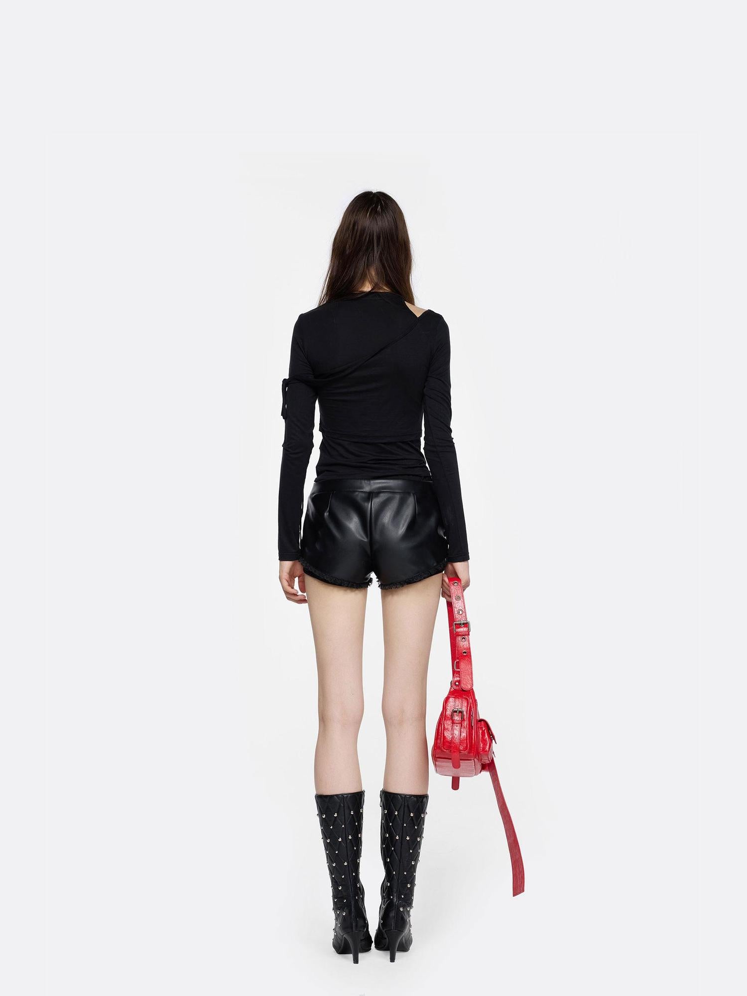 24ans Asymmetric Shoulder Deconstructed Long Sleeve Top