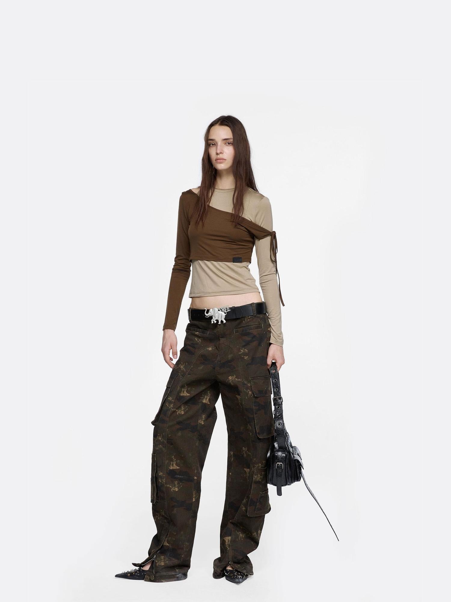 24ans Asymmetric Shoulder Deconstructed Long Sleeve Top