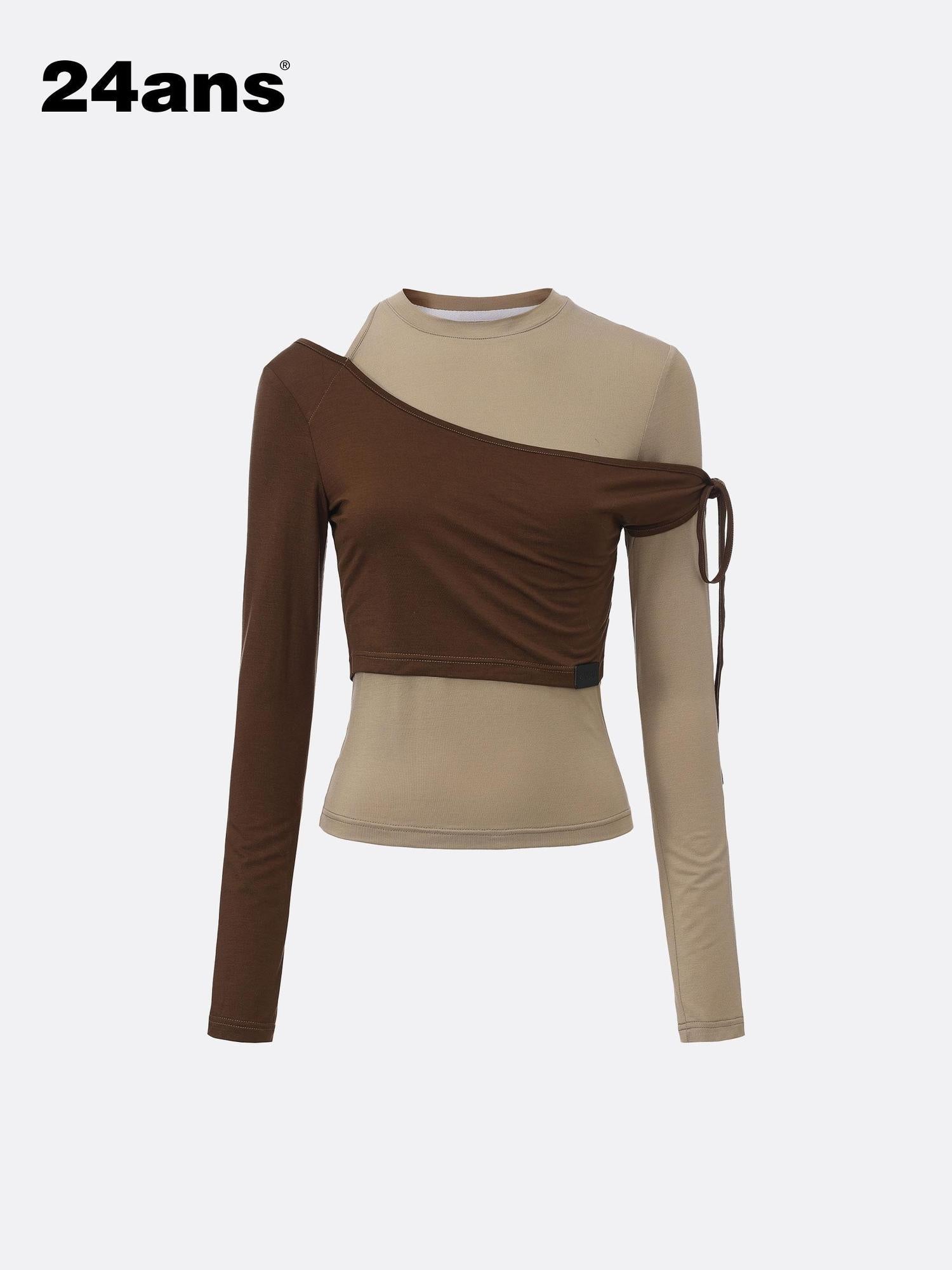 24ans Asymmetric Shoulder Deconstructed Long Sleeve Top