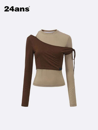 24ans Asymmetric Shoulder Deconstructed Long Sleeve Top