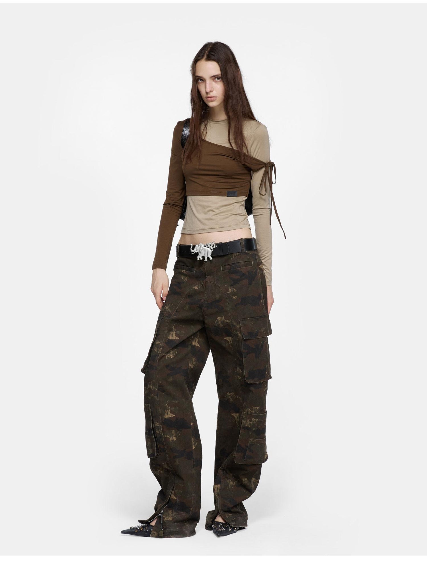24ans Asymmetric Shoulder Deconstructed Long Sleeve Top
