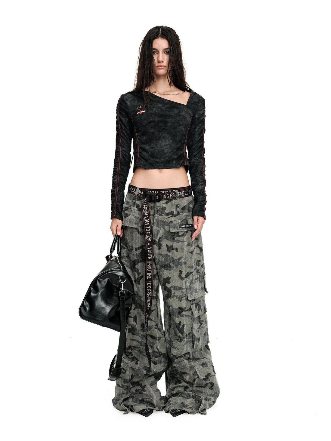 24ans Asymmetric Stretch Ribbed Crop Tee