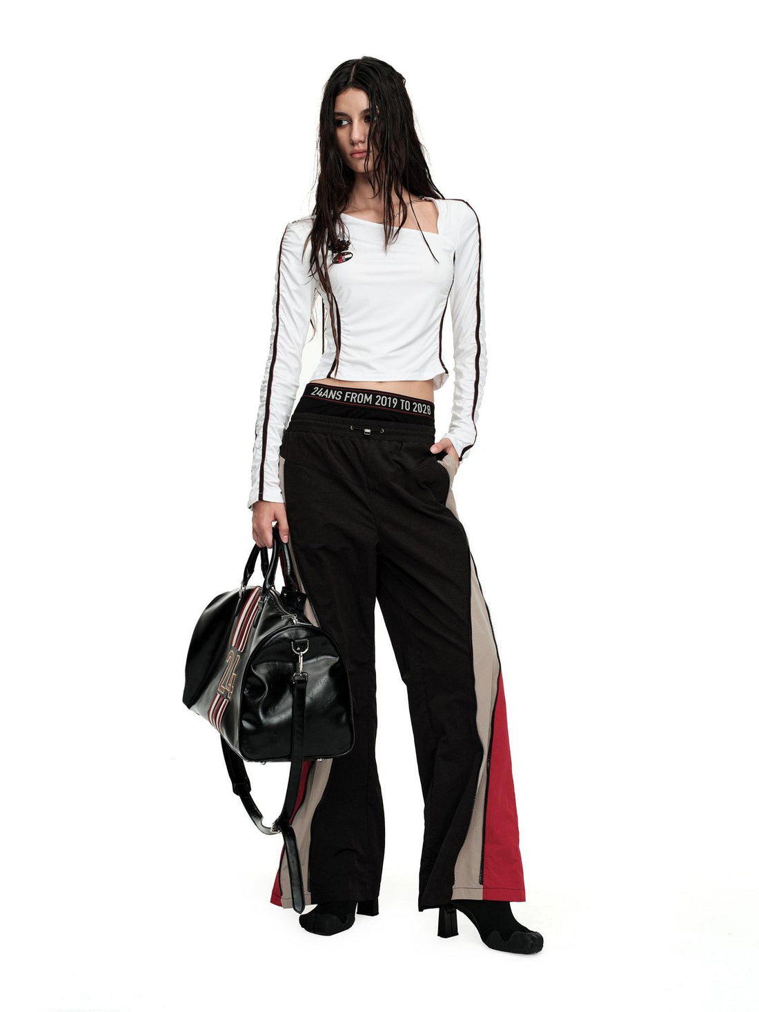 24ans Asymmetric Stretch Ribbed Crop Tee