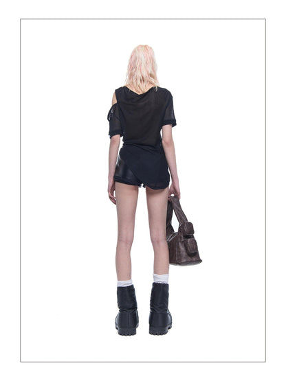 24ans Asymmetric Tie Hand Drawn Print Henley Women&