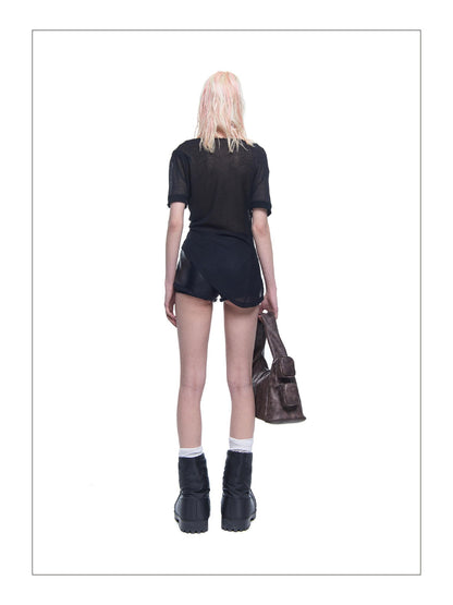 24ans Asymmetric Tie Hand Drawn Print Henley Women&