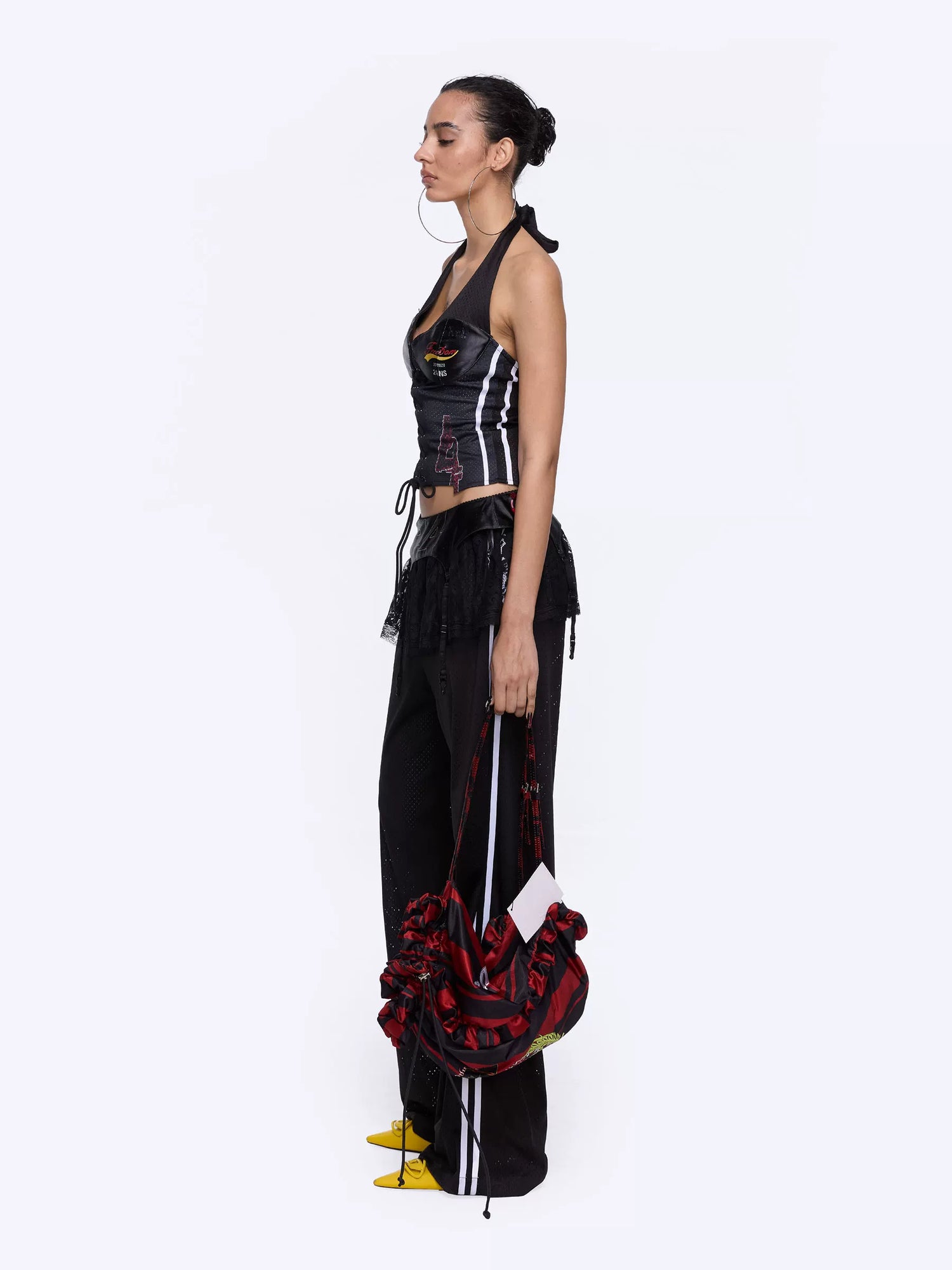 24ans Asymmetrical Graphic Print Adjustable Mesh Halter Top-2