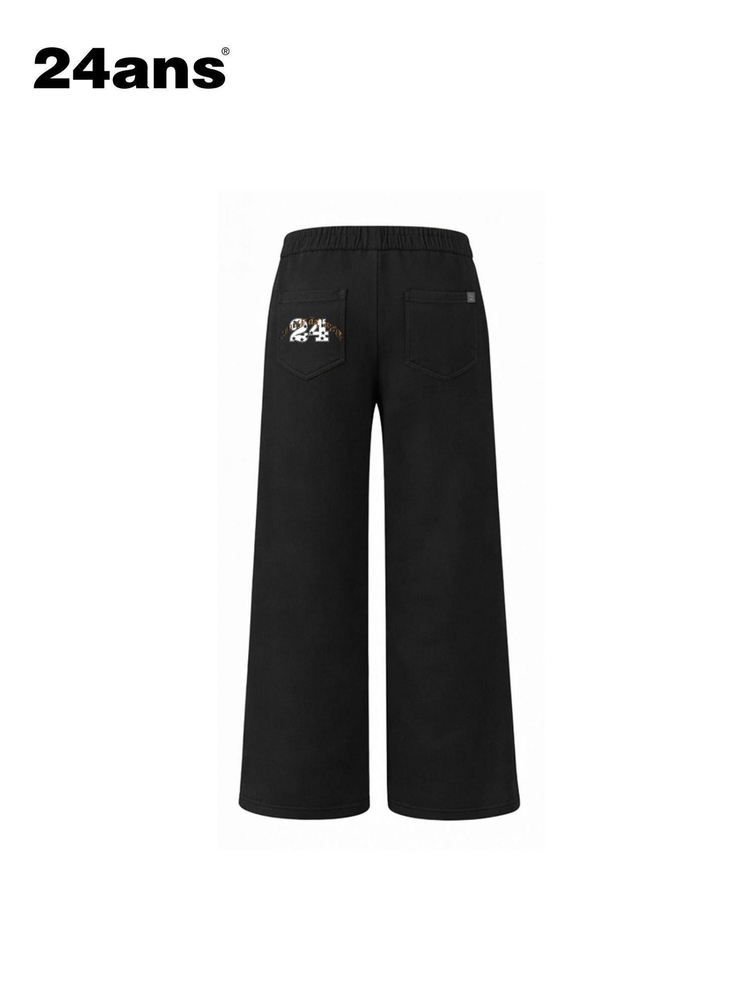 24ans Asymmetrical High Waist Wide Leg Loose Fit Office Black White Stretch Pants