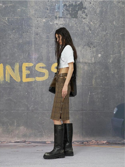 Backless Grey Brown Structured Shirt And Skirt Set