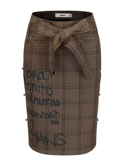 Backless Grey Brown Structured Shirt And Skirt Set