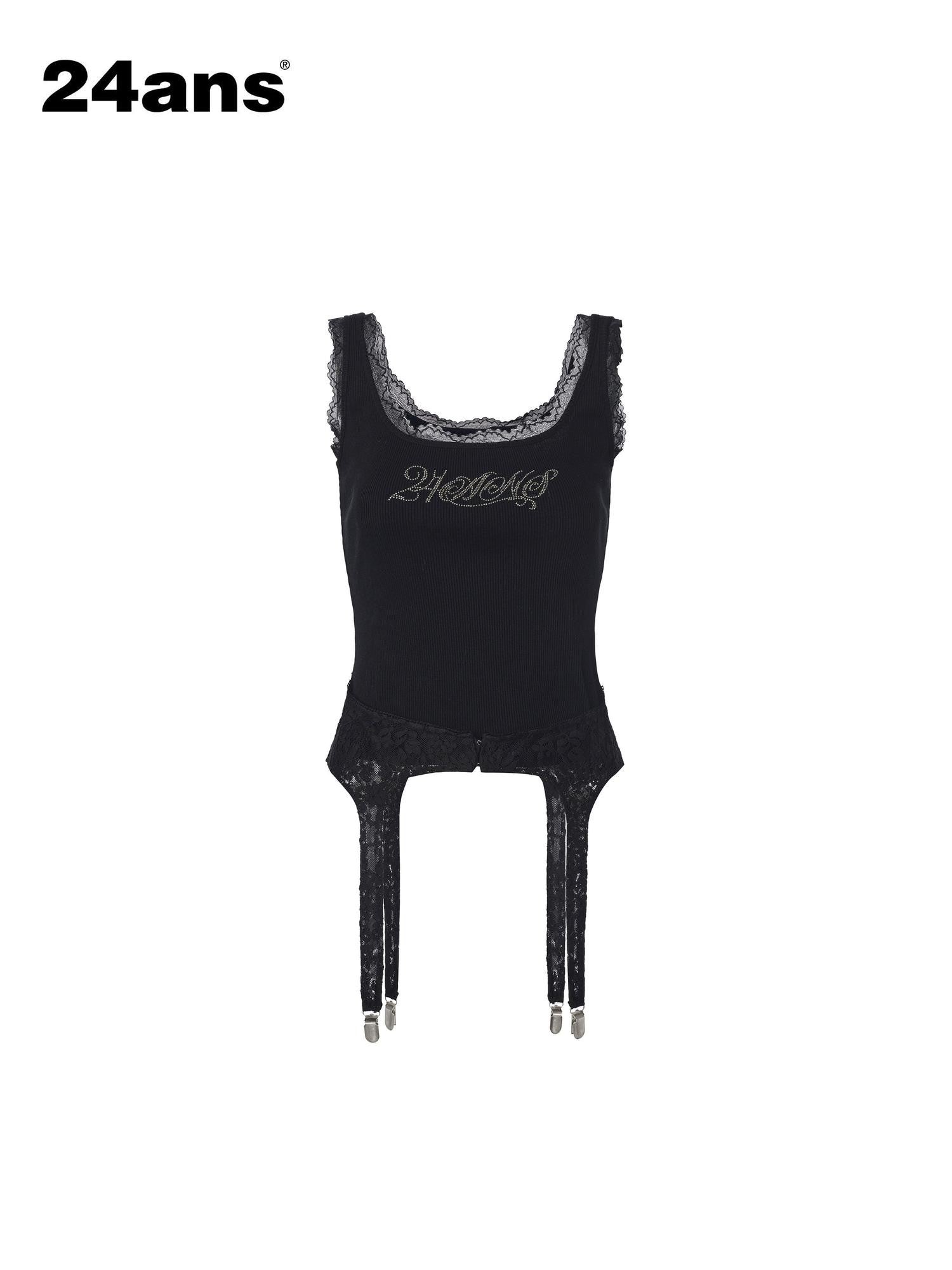 24ans Beaded Detachable Lace Waistband Letter Print Women&
