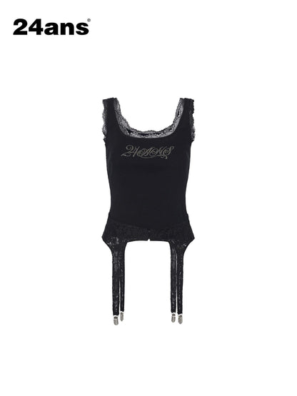 24ans Beaded Detachable Lace Waistband Letter Print Women&