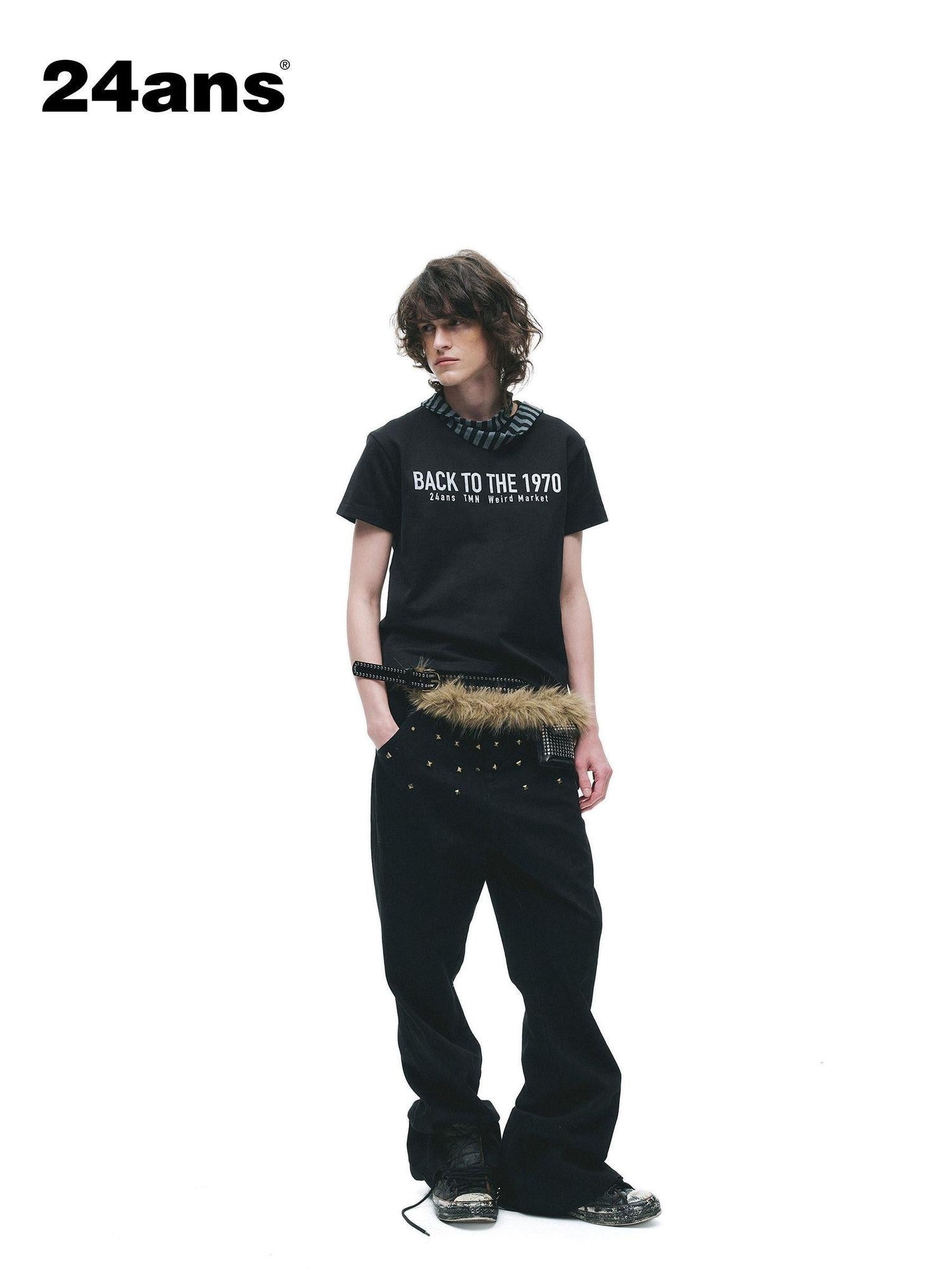 24ans Beaded Washed Cotton Casual Straight Fit Men Black S M L Xl Straight Pants