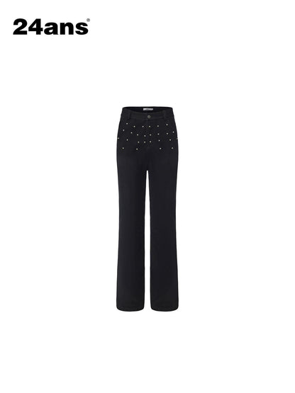24ans Beaded Washed Cotton Casual Straight Fit Men Black S M L Xl Straight Pants