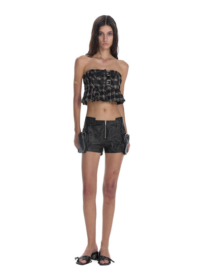 24ans Belt Detail Mechanical Square Toe Block Heel Open Toe Women Black Pu Lined Shoes