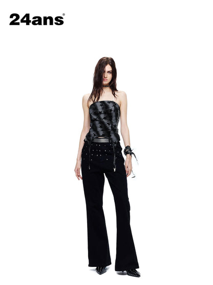 24ans Black Leopard Punk Grunge Ombre Print Beaded Anti Slip Women&