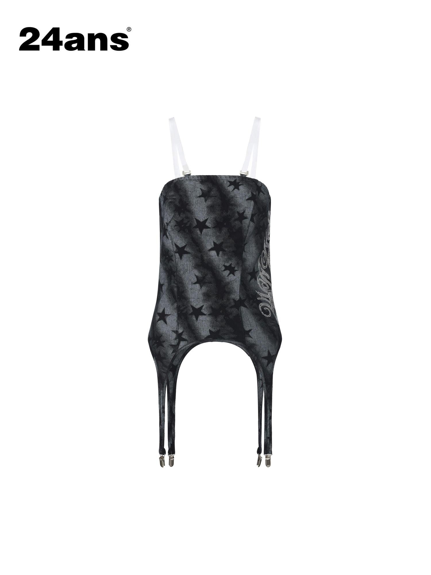 24ans Black Leopard Punk Grunge Ombre Print Beaded Anti Slip Women&
