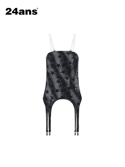 24ans Black Leopard Punk Grunge Ombre Print Beaded Anti Slip Women&