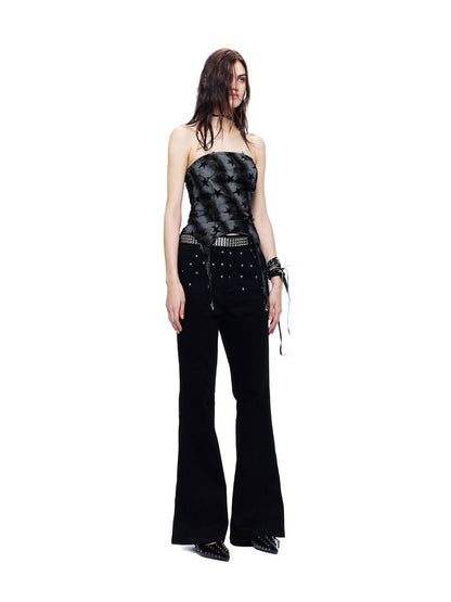 24ans Black Leopard Punk Grunge Ombre Print Beaded Anti Slip Women&