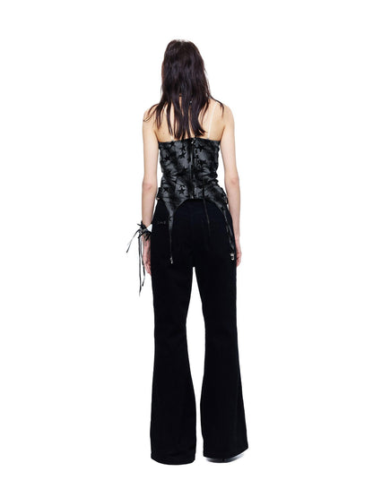 24ans Black Leopard Punk Grunge Ombre Print Beaded Anti Slip Women&