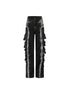 Black Multi Buckle Detail Denim Trousers With Tiered Folding