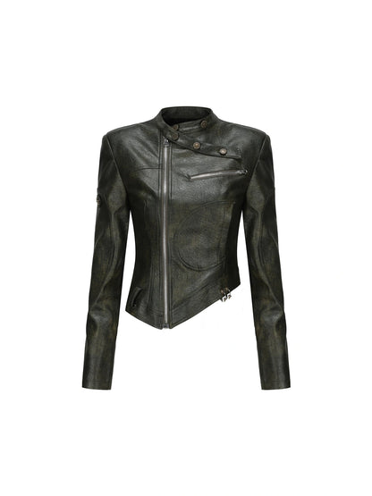 Black Pu Biker Jacket With Side Zipper Snap Pants Set