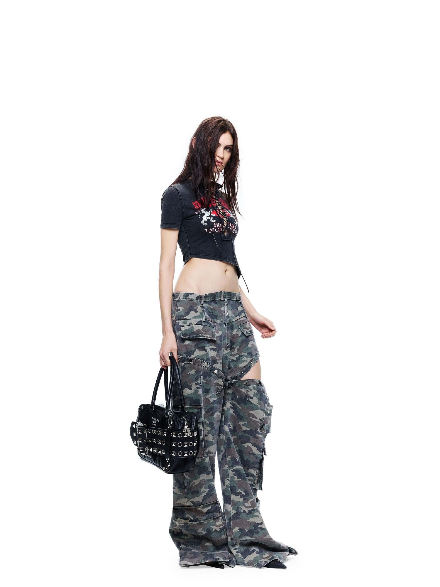 24ans Black Punk Grunge Asymmetric Layered Letter Print Women&