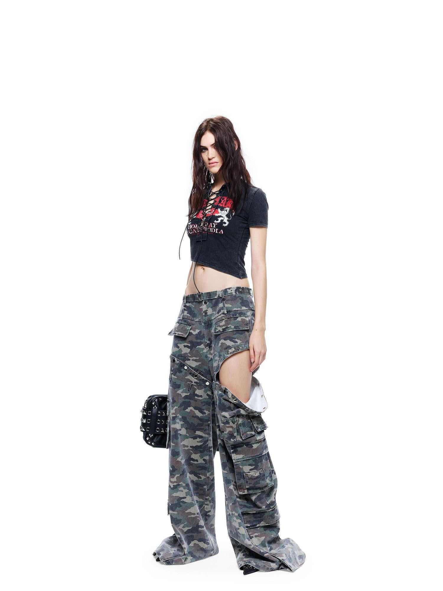 24ans Black Punk Grunge Asymmetric Layered Letter Print Women&
