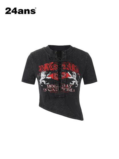24ans Black Punk Grunge Asymmetric Layered Letter Print Women&