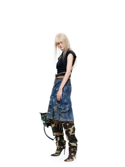 24ans Black Salt Washed Back Cutout Beaded Cropped Women&
