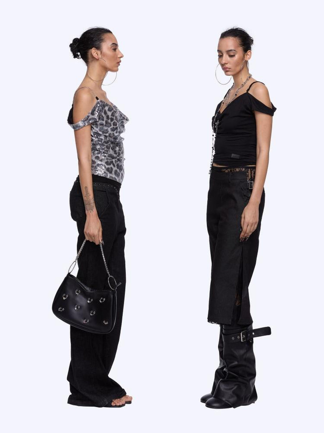 24ans Black Sequin Cowl Neck Sleeveless T Shirt