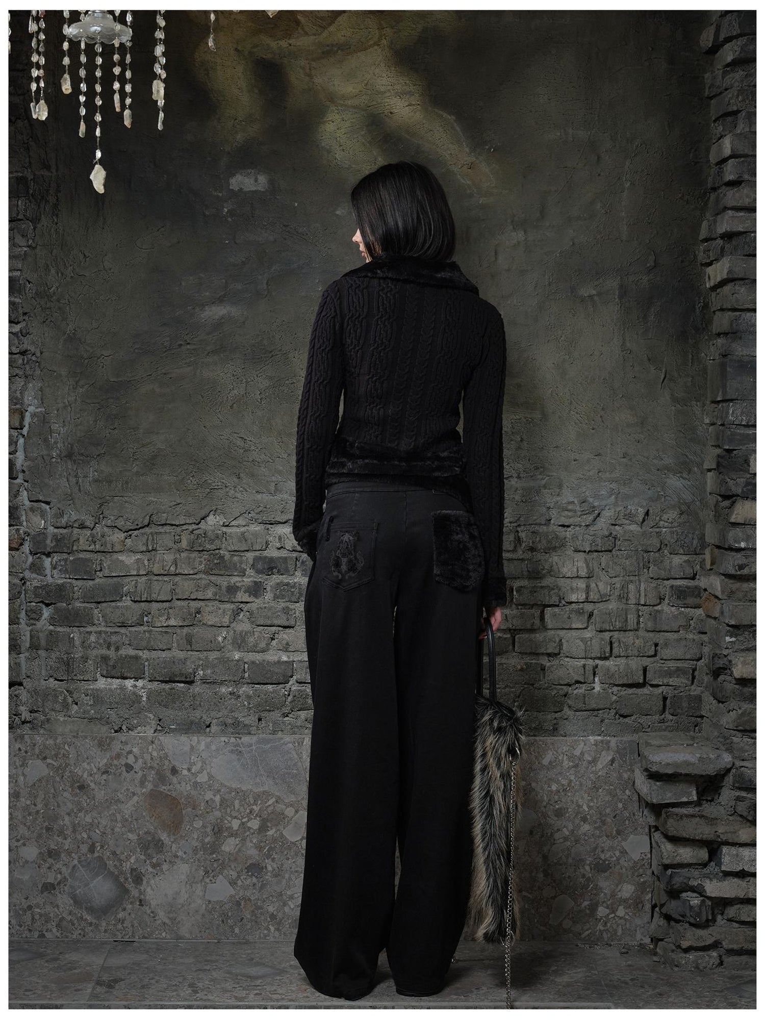 24ans Black White Contrast Ribbed Slim Fit Sweater
