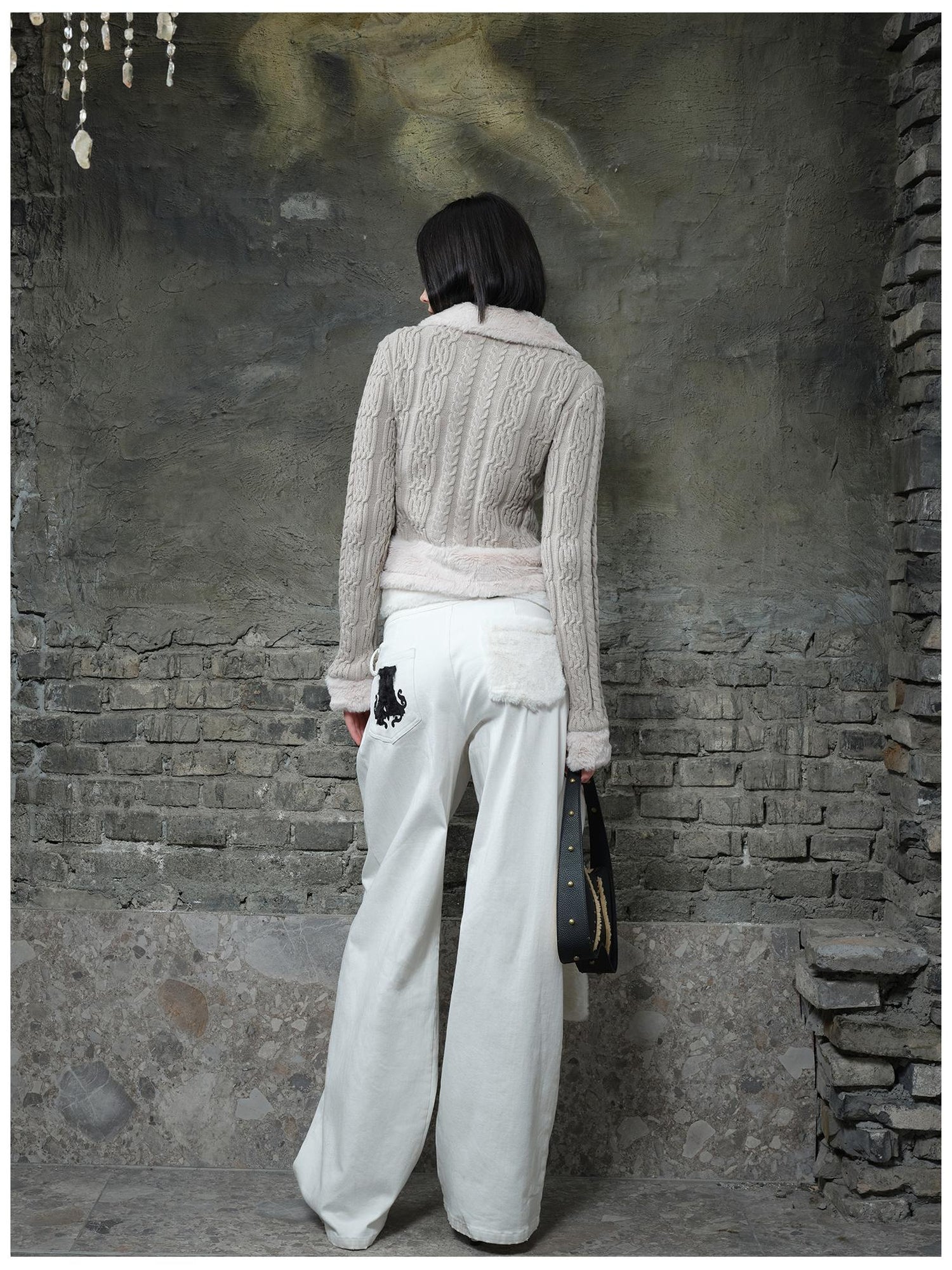 24ans Black White Contrast Ribbed Slim Fit Sweater