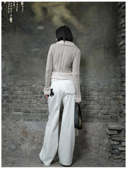 24ans Black White Contrast Ribbed Slim Fit Sweater