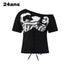 24ans_Black_White_Contrast_Spliced_Lace_Up_Waist_Slim_Crop_Tee_MISSTT