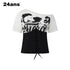 24ans_Black_White_Contrast_Spliced_Lace_Up_Waist_Slim_Crop_Tee_MISSTT