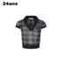24ans_Blue_Plaid_Washed_Metal_Button_Leather_Label_Polo_Women&