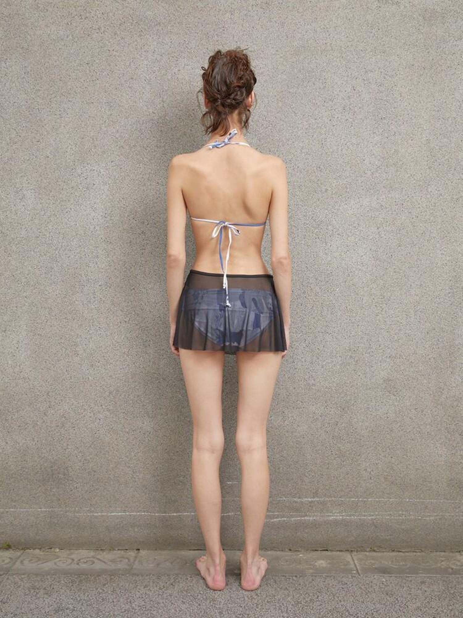 24ans Blue Print Mesh Cover Underwire Padded Boyshorts Women&