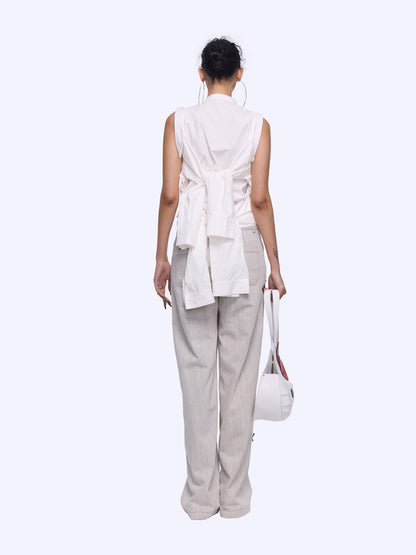 24ans Bow Tie Embroidered White Wide Leg Jeans