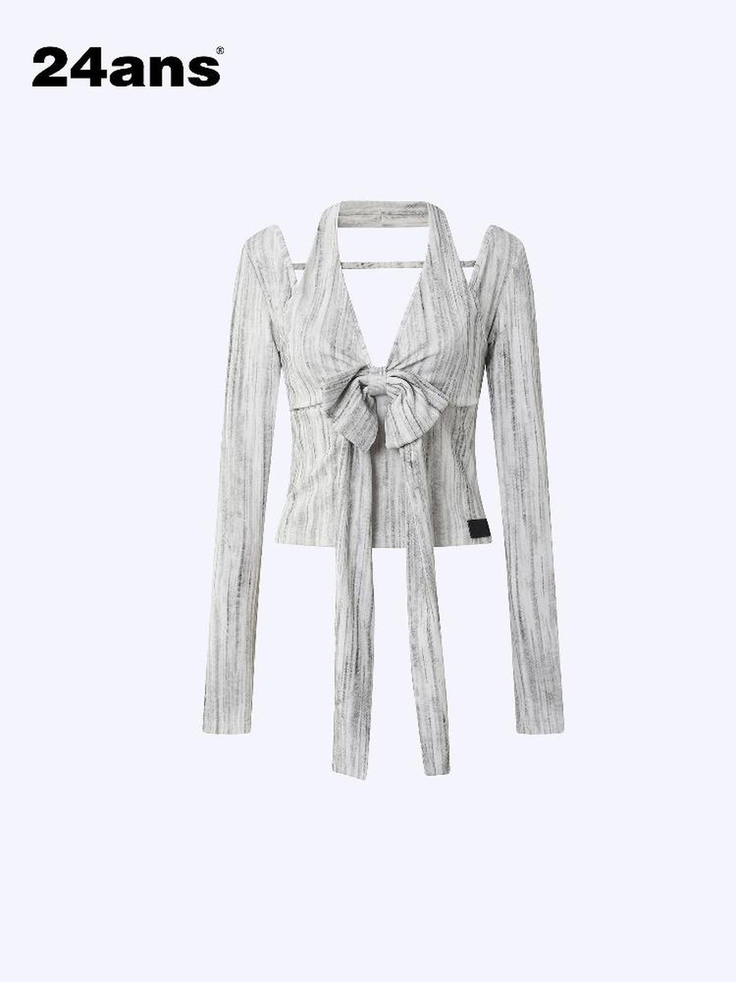 24ans Bow Tie Neck T-Shirt With Long Sleeves