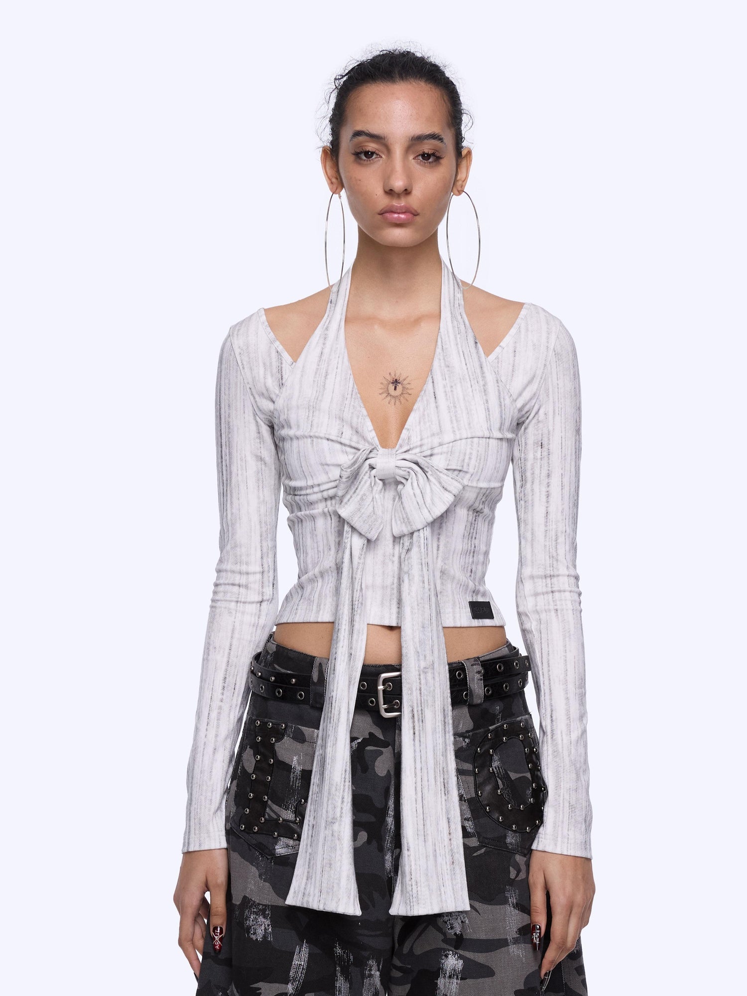 24ans Bow Tie Neck T-Shirt With Long Sleeves