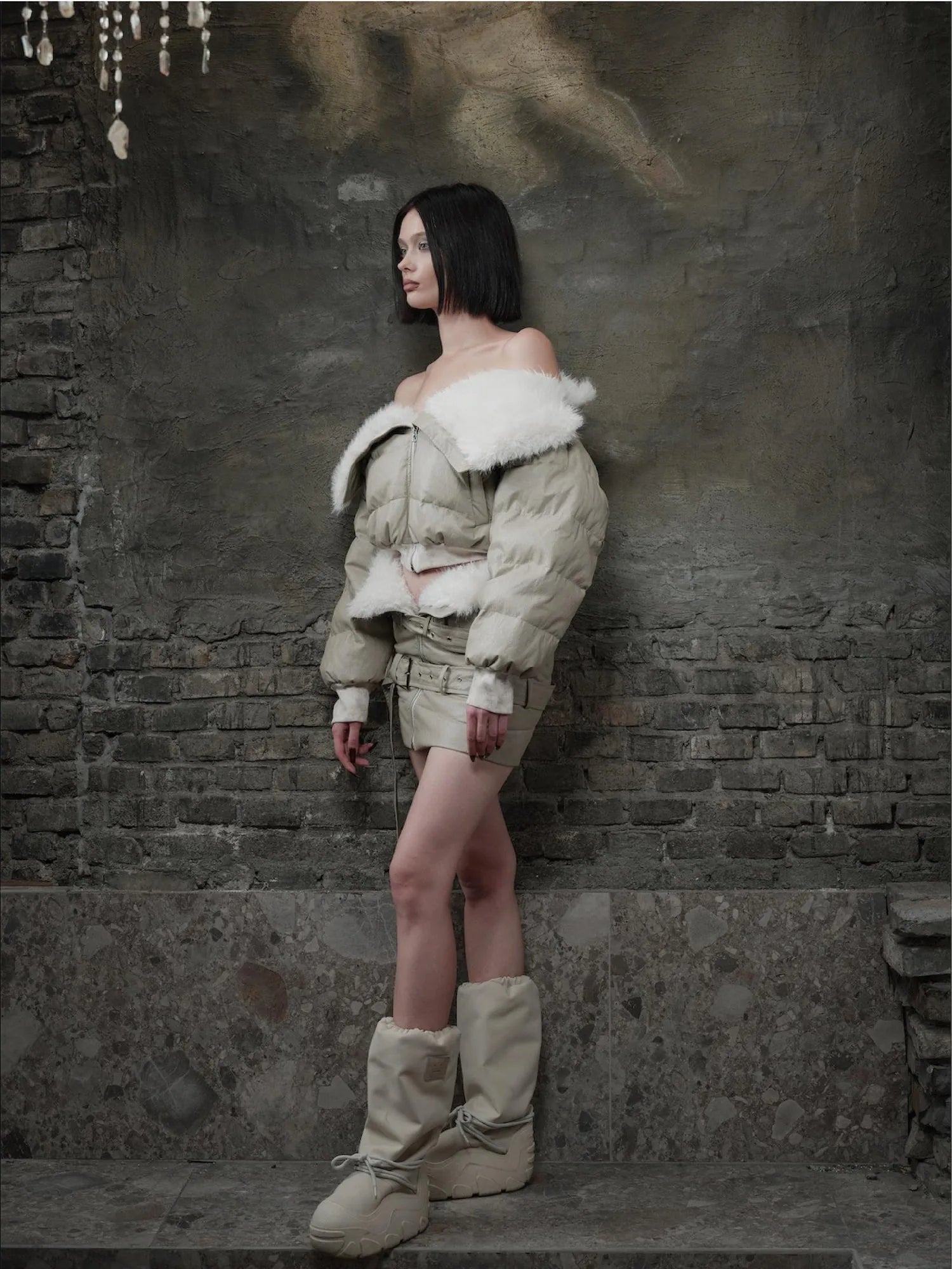 Bread Puffer Jacket Skirt Set Detachable Off Shoulder Warm