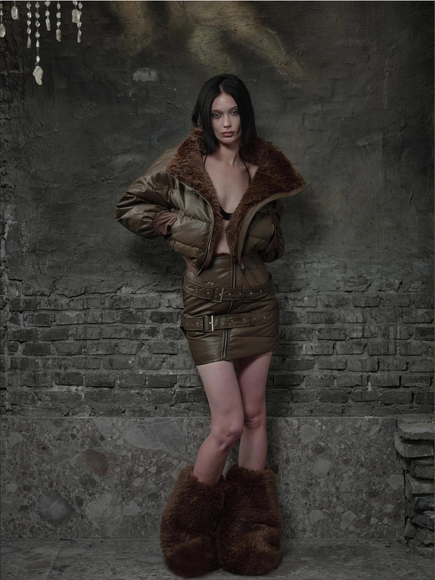 Bread Puffer Jacket Skirt Set Detachable Off Shoulder Warm