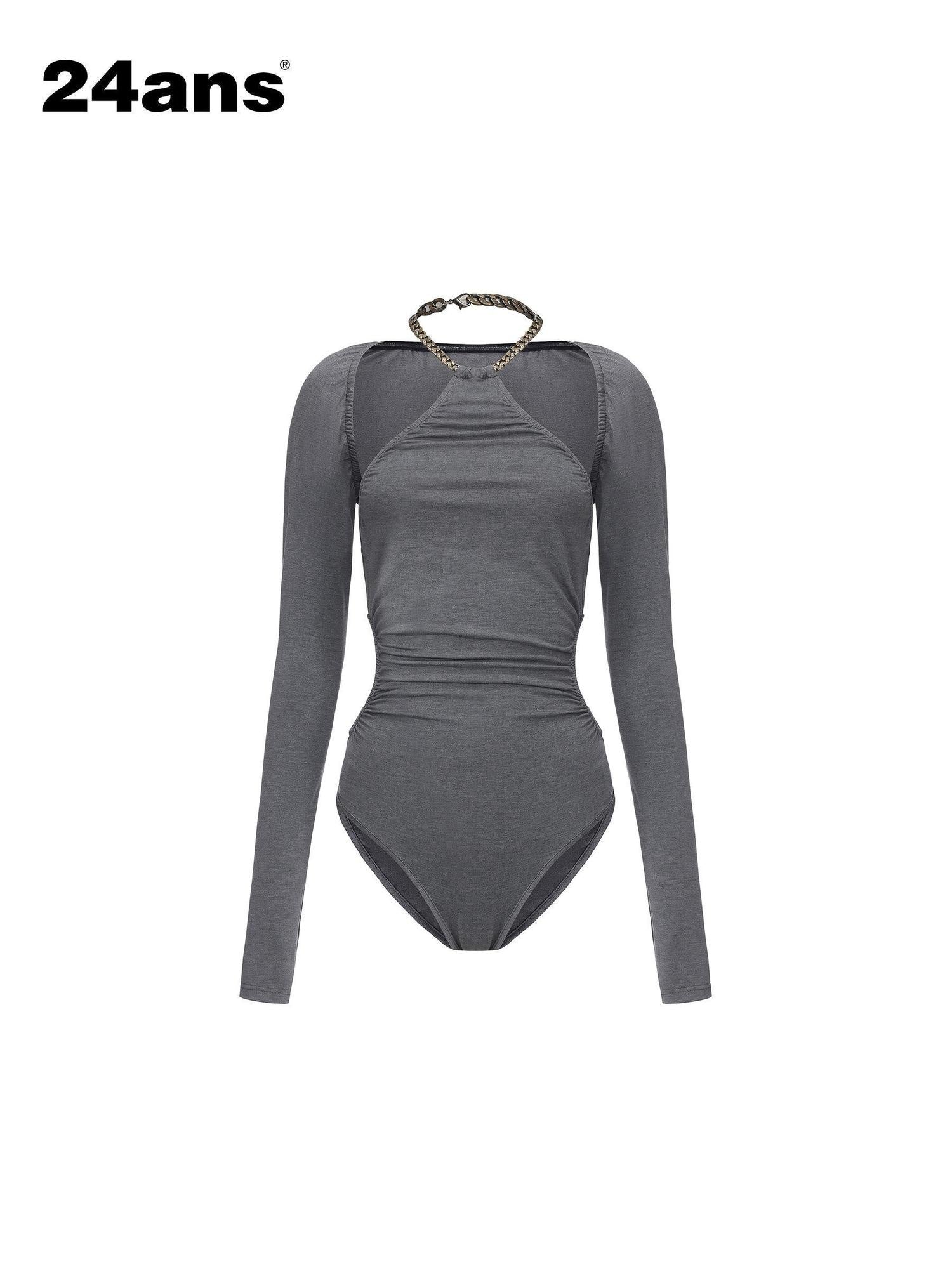 24ans Breathable Bamboo Stretch Sexy Slim Halter Long Sleeve Women Gray Camisoles