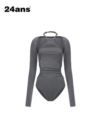 24ans Breathable Bamboo Stretch Sexy Slim Halter Long Sleeve Women Gray Camisoles