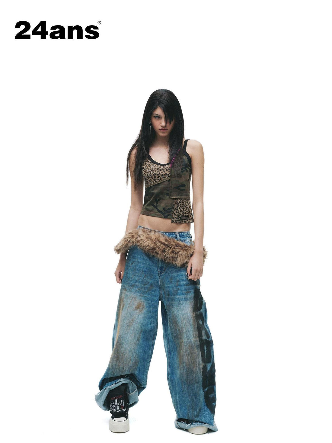 24ans Breathable Cotton Blend Camo Cropped Slim U Neck Women Outerwear Tank Tops